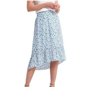 H By Halston Ditsy Liberty Floral Blue & White Ruffle Hem Midi Slip Skirt XL NWT